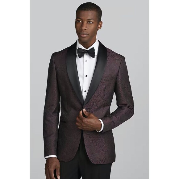 Jos. A. Bank Slim Fit Floral Formal Dinner Jacket for Men 40 Short Burgundy